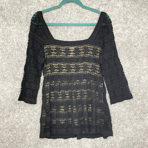 Max Studio Womens Sheer Lacy Whimsigoth Tunic Top Size L Moto Stretchy Feminine